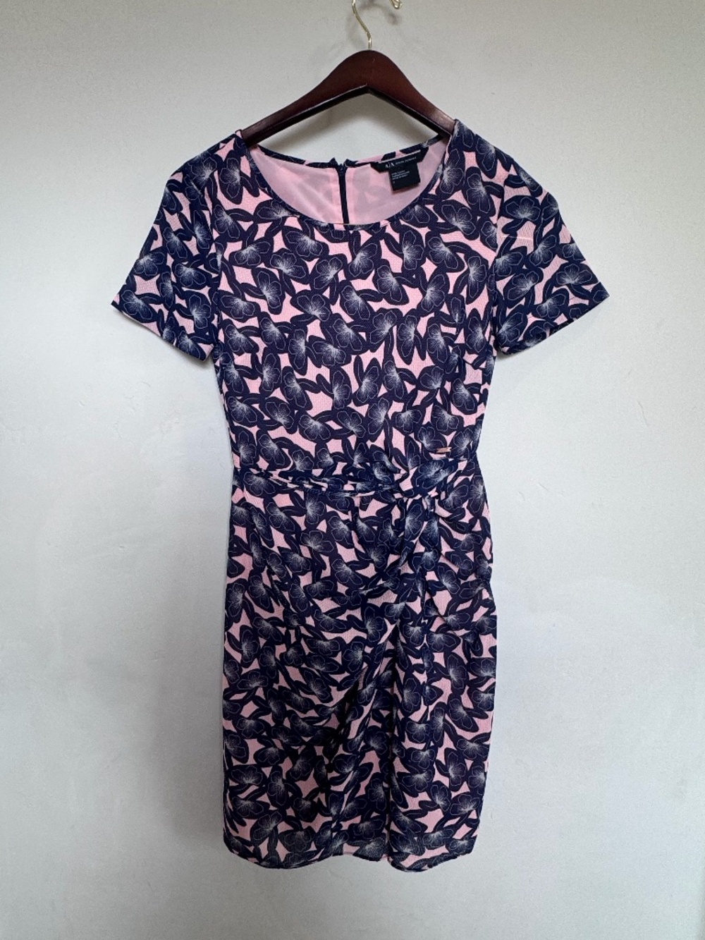 A|X Armani Exchange Pink Navy Floral Belted Sheath Dress Size 2